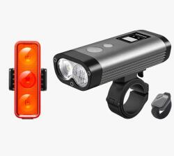 RAVEMEN LS-30 USB-ről tölthető LED-es lámpa szett PR1600 + TR300 (első és hátsó), fekete-szürke