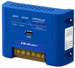 Qoltec 12V/24V 15A MPPT Napelem Töltésvezérlő USB (53666)