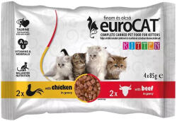 Euro Pet Euro Cat Pouch Duo Kitten Alutasakos Macskaeledel Szószban (Csirke, Marha) - 4x85 g