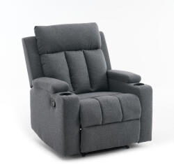  Manuális fekvőfotel, relax fotelágy két pohártartóval, szürke szövet (JNF-MANUAL-FABRIC-DARK GREY) JN-R8005A51