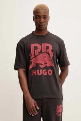 HUGO pamut póló barna, nyomott mintás, 50551836 - barna M