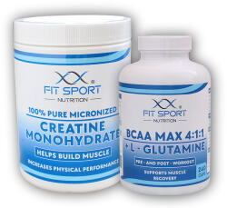 FitSport Nutrition 100% kreatin-monohidrát 550g + BCAA MAX 4: 1: 1 + L-glutamin 240 kapszula