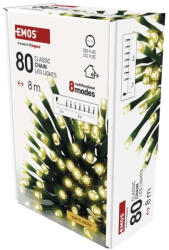 EMOS LED karácsonyi fényfüzér, 8 m, kültéri és beltéri, meleg fehér, programokkal időzítő D4AW22 (D4AW22)