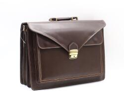 Maxmoda sötétbarna három rekeszes elöl ráhajtós zsebes bőr aktatáska