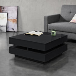 [en. casa] Masuta de Cafea pentru Living cu 4 Spatii Depozitare, PAL Negru Lucios, 75x75x35 cm (69102697)