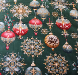  Karácsonyi gömbdísz mintás pamutvászon zöld - 160 cm