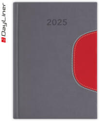 Dayliner Határidőnapló Memphis A5 napi, fehér lapokkal szürke-piros Dayliner 2026 (57825) - irodaszerpiac