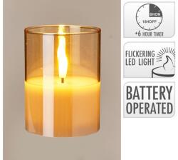  Led Gyertya Üvegben Időzítővel 75X75X100 Mm - Füstös - gyertyakvilaga