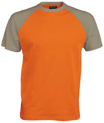 Kariban Férfi raglán ujjú kétszínű baseball póló, Kariban KA330, Orange/Light Grey-S (ka330or-lg-s)