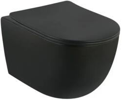 Foglia Set vas wc suspendat, negru mat rotund, spalare tornado cu capac soft close Foglia Oslo (B2342MB)