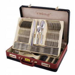 Kinghoff Комплект прибори за хранене Kinghoff KH 3509, 72 части, За 12 човека, Куфар, Неръждаема стомана, Сребрист