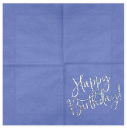 PartyDeco Happ Birthday szalvéta, kék, 33×33cm, 20db (SP33-80-074)