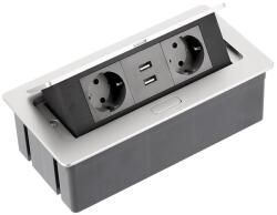 GTV Konnektor - Pultba Süllyeszthető, Fekvő, 2x Dugaljal, 1, 5 m, Alumínium