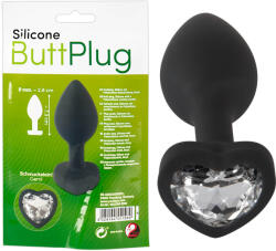 You2Toys Silicone Butt Plug - plug anal negru cu bază în formă de inimă