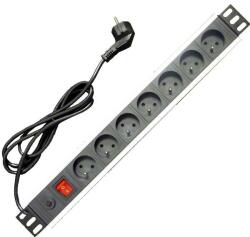  19" tápegység panel 7x220V-1, 8m PPO Fekete kapcsoló védelem 16A (9610)