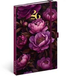 REALSYSTEM 2026 Purple Flowers 5414 13x21 cm gumipántos agenda/notesz (5414-PF) - bestbyte