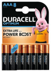 Duracell Elem, AAA mikro, 8 db, műanyagmentes, 'Optimum' (DUELAAA8OR) (DUELAAA8OR)