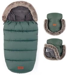 Petite&Mars - Set sac 4 în 1 COMFY pentru copii + mănuși tip mufă pentru cărucior FURRY Khaki (AG1023)