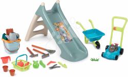 Smoby Set tobogan cu apă și roabă și mașină de tuns iarba Animăluțe XS Slide Little Smoby lungimea suprafeței de alunecare 90 cm și set de găleată Castel (SM140311-2)