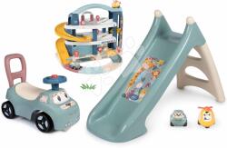 Smoby Set tobogan cu apă și babytaxiu și premergator XS Slide Little Smoby lungimea suprafeței de alunecare 90 cm și garaj cu cu mașinuță și elicopter (SM140311-7)