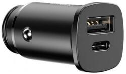 Baseus Square Metal PPS autós gyorstöltő 30W, USB Type-A + USB Type-C, fekete