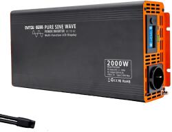  Tiszta szinuszhullám -inverter, 2000W folyamatos teljesítmény, LCD kijelző, PSW-2000W, DC24V, AC220V 50Hz
