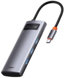 Baseus Type-C HUB 5in1 - Aktív, Elosztó, HDMI+3 USB+Type-C Aljzat, Szürke