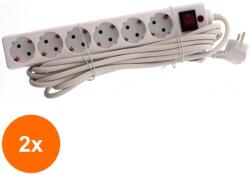 Well Set 2 x Prelungitor Electric cu Protectie la Supratensiune, 6 Prize Schuko, Lungime 5 m, Well (TIV-2xEXTS-6S5M-PROTS-WL)