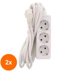 Well Set 2 x Prelungitor Electric cu 3 Prize, Sectiune Cablu 3 x 1.5 mm2, Lungime 3 m, Well (TIV-2xEXTS-3S3M-WL)