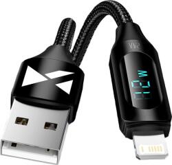 Wozinsky WUALC1 USB-A Kábel-Lightning LED Kijelző 2.4A 1 m-Fekete (5907769308451) (5907769308451)