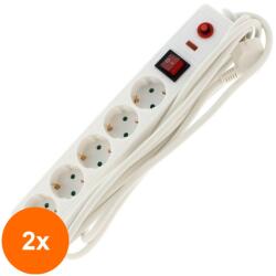 Well Set 2 x Prelungitor cu Protectie, 5 Prize, Sectiune Cablu 3 x 1.5 mm2, Lungime 5 m, Well (TIV-2xEXTS-5S5M-PROT/03-WL)