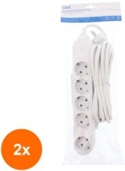 Well Set 2 x Prelungitor Electric 5 Prize, Sectiune Cablu 3 x 1.5mm2, Lungime 5 m, Well (TIV-2xEXTS-5S5M/03-WL)