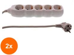Well Set 2 x Prelungitor Electric, 5 Prize, Sectiune Cablu 3 x 1.5mm2, Lungime 3 m, Well (TIV-2xEXTS-5S3M/02-WL)