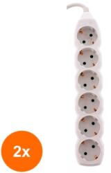 Well Set 2 x Prelungitor Electric 6 Prize, Sectiune Cablu 3 x 1.5mm2, Lungime 5 m, Well (TIV-2xEXTS-6S5M/02-WL)