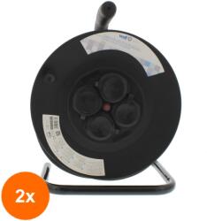 Well Set 2 x Prelungitor de Exterior cu Derulator, cu Termosiguranta si 4 Prize, IP44, Sectiune Cablu 3 x 1.5mm2, Lungime 25 m, Well (TIV-2xEXTR-4S25M-1.5RBK-WL)