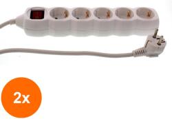 Well Set 2 x Prelungitor Electric cu Intrerupator, 5 Prize, Sectiune Cablu 3 x 1.5mm2, Lungime 5 m, Well (TIV-2xEXTS-5S5M-SW/02-WL)