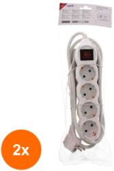 Well Set 2 x Prelungitor Electric cu Intrerupator, 4 Prize, Sectiune Cablu 3 x 1.5mm2, Lungime 1.5 m, Well (TIV-2xEXTS-4S1.5M-SW/02-WL)