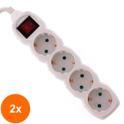 Well Set 2 x Prelungitor Electric cu Intrerupator, 4 Prize, Sectiune Cablu 3 x 1.5mm2, Lungime 3 m, Well (TIV-2xEXTS-4S3M-SW/02-WL)