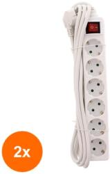 Well Set 2 x Prelungitor Electric cu Intrerupator, 6 Prize, Sectiune Cablu 3 x 1.5mm2, Lungime 3 m, 3500W, Well (TIV-2xEXTS-6S3M-SW-WL)