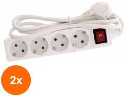 Well Set 2 x Prelungitor Electric cu Intrerupator, 4 Prize, Sectiune Cablu 3 x 1.5mm2, Lungime 1.5 m, 3500W, Well (TIV-2xEXTS-4S1.5M-SW-WL)