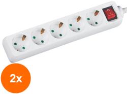 Well Set 2 x Prelungitor Electric cu Intrerupator, 5 Prize, Sectiune Cablu 3 x 1.5mm2, Lungime 3 m, Well (TIV-2xEXTS-5S3M-SW-WL)