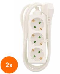 Well Set 2 x Prelungitor Electric 3 Prize, Sectiune Cablu 3 x 1.5mm2, Lungime 1.5m, Well (TIV-2xEXTS-3S1.5M-WL)