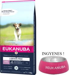EUKANUBA EUKANUBA Puppy&Junior Small/Medium Grain Free 12kg + INGYENES Eukanuba tál!