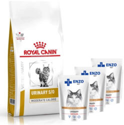 Royal Canin Veterinary ROYAL CANIN Urinary S/O mérsékelt kalóriatartalmú 9kg + ENZO VET Urinary marhahússal zselében macskáknak 3x100g