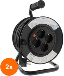 Well Set 2 x Prelungitor de Exterior cu Derulator, cu Termosiguranta si 4 Prize, IP20, Sectiune Cablu 3 x 1.5mm2, Lungime 25 m, Well (TIV-2xEXTR-4S25M-1.5PBK-WL)
