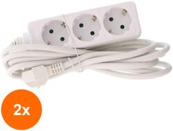 Well Set 2 x Prelungitor cu 3 Prize, 10 m, Cablu 3 x G1.5 mmp, Well (TIV-2xEXTS-3S10M-WL)