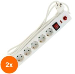 Well Set 2 x Prelungitor Electric cu Protectie, 6 Prize, Sectiune Cablu 3 x 1.5mm2, Lungime 3m, Well (TIV-2xEXTS-6S3M-PROT/03-WL)