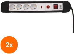 Well Set 2 x Prelungitor 4 Prize 5 m, cu Protectie, Cablu 3xG1.5mmp, Well (TIV-2xEXTS-4S5M-PROT/02-WL)