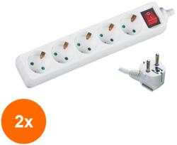 Well Set 2 x Prelungitor Electric cu Intrerupator, 5 Prize, Sectiune Cablu 3 x 1.5mm2, Lungime 5 m, 3500W, Well (TIV-2xEXTS-5S5M-SW-WL)