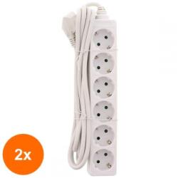 Well Set 2 x Prelungitor Electric 6 Prize, Sectiune Cablu 3 x 1.5mm2, Lungime 3 m, 3500W, Well (TIV-2xEXTS-6S3M-WL)
